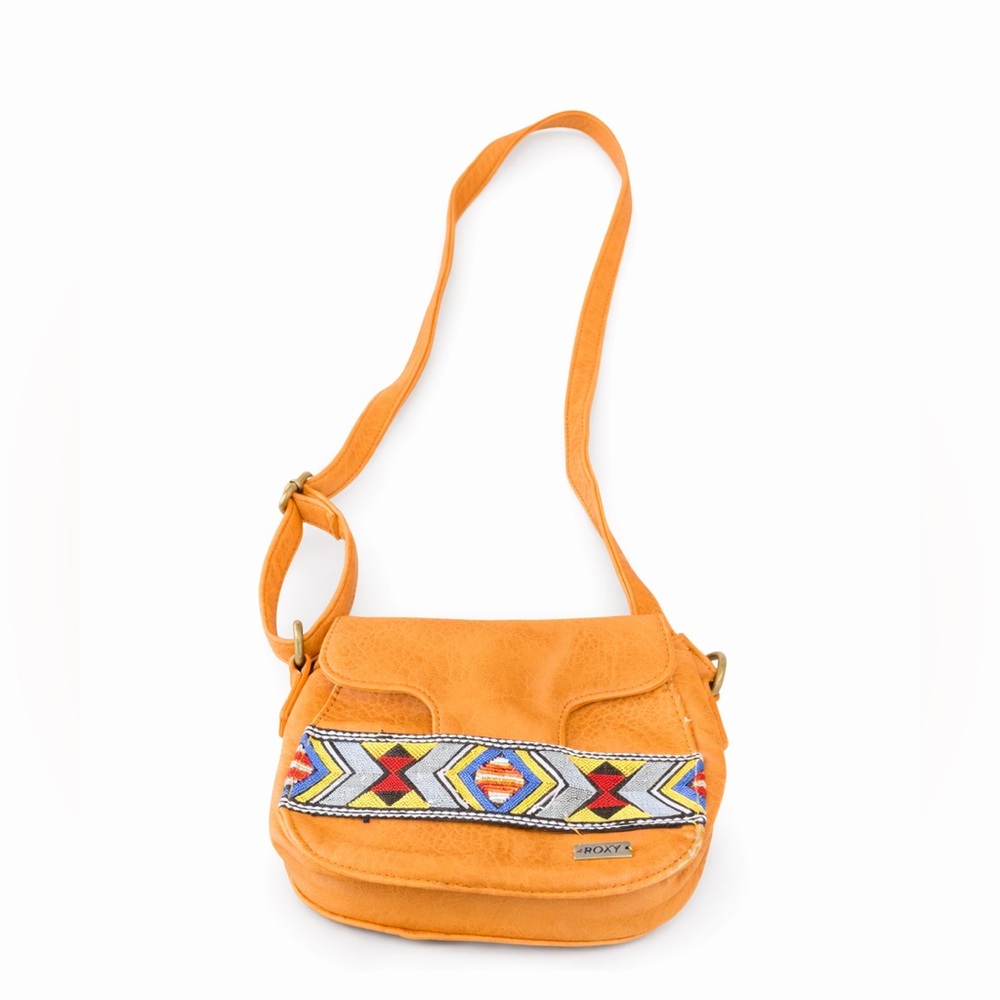 Tan Faux Leather Boho Beaded Geometric Crossbody Bag